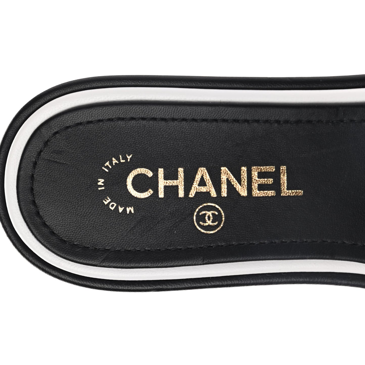 Lambskin Embroidered CC Mule Sandal 38.5 Black White