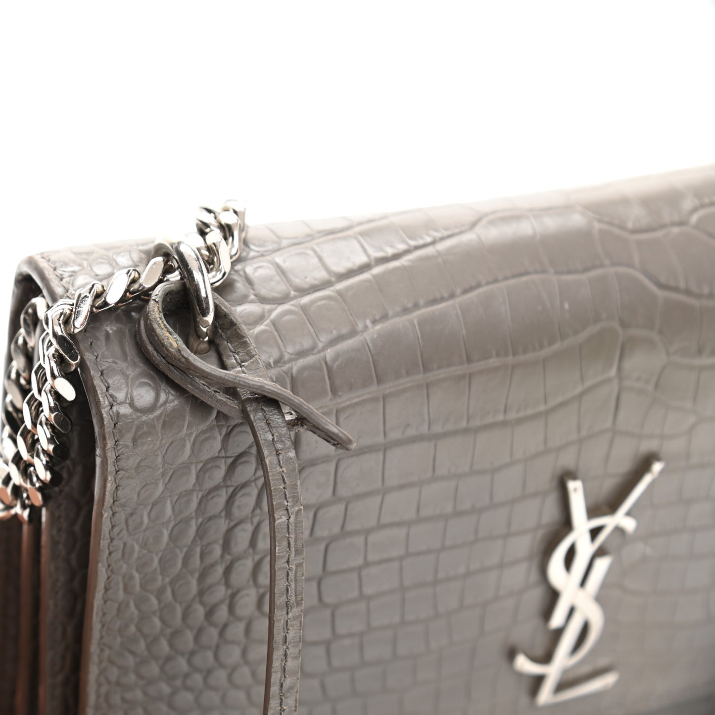 Calfskin Crocodile Embossed Medium Monogram Sunset Fog
