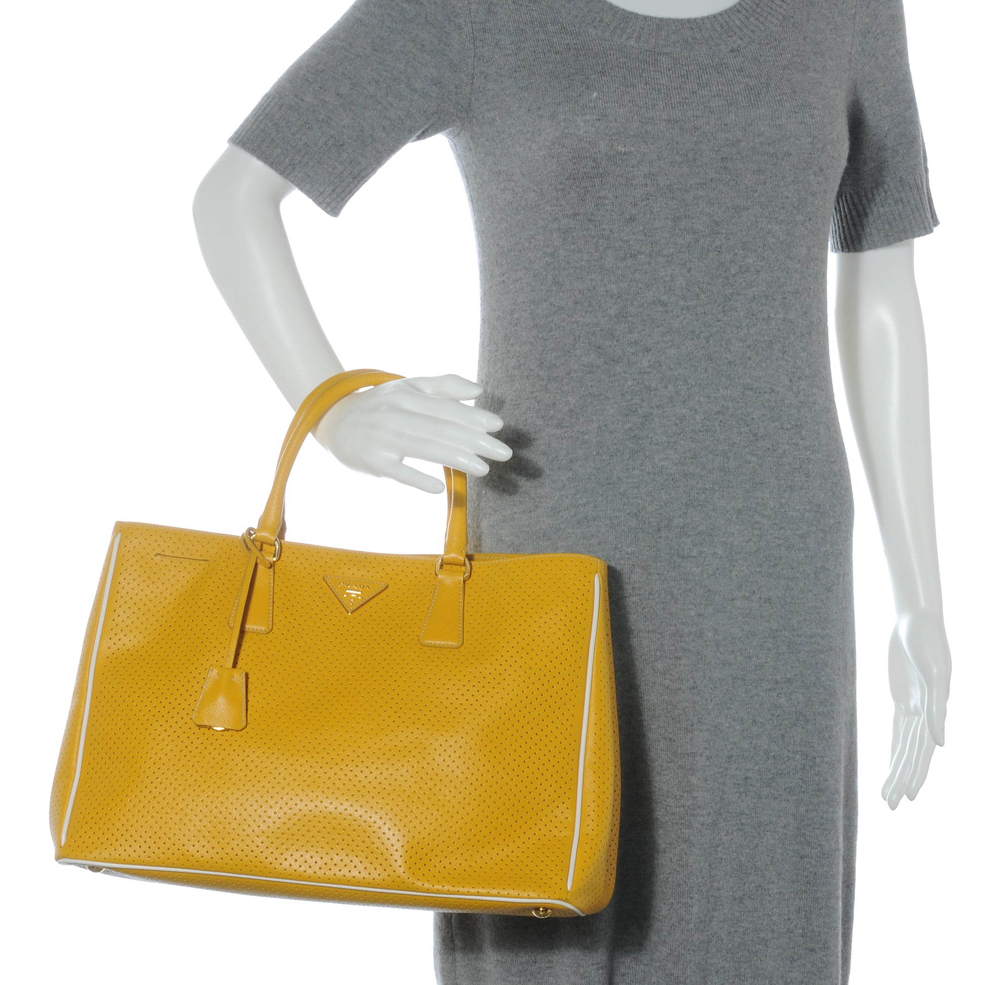 Prada Saffiano Perforated Tote Mimosa 2 of 8