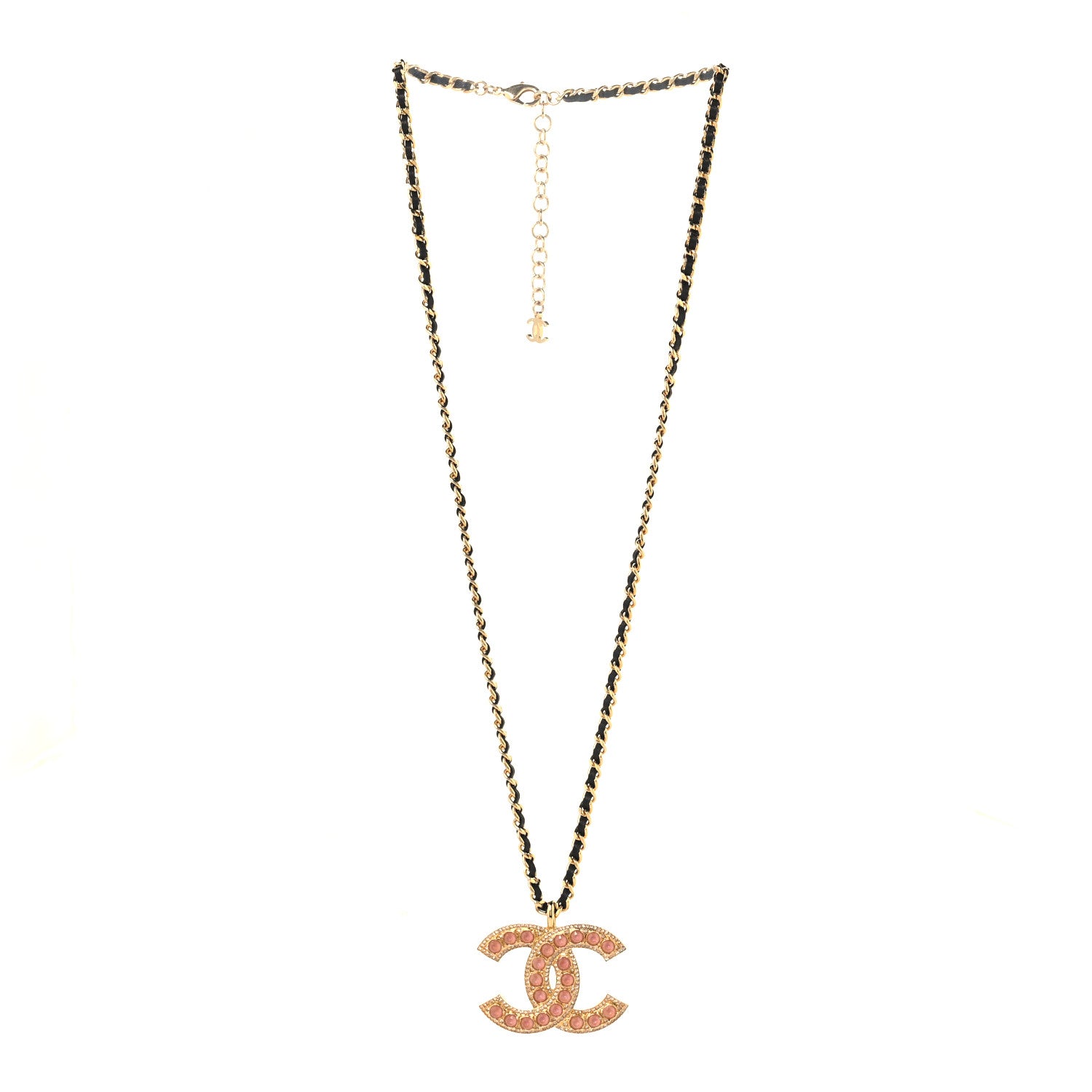 Chanel Pearl Crystal Lambskin Chain CC Dazzling Domino Necklace Gold Pink Black 3 of 5