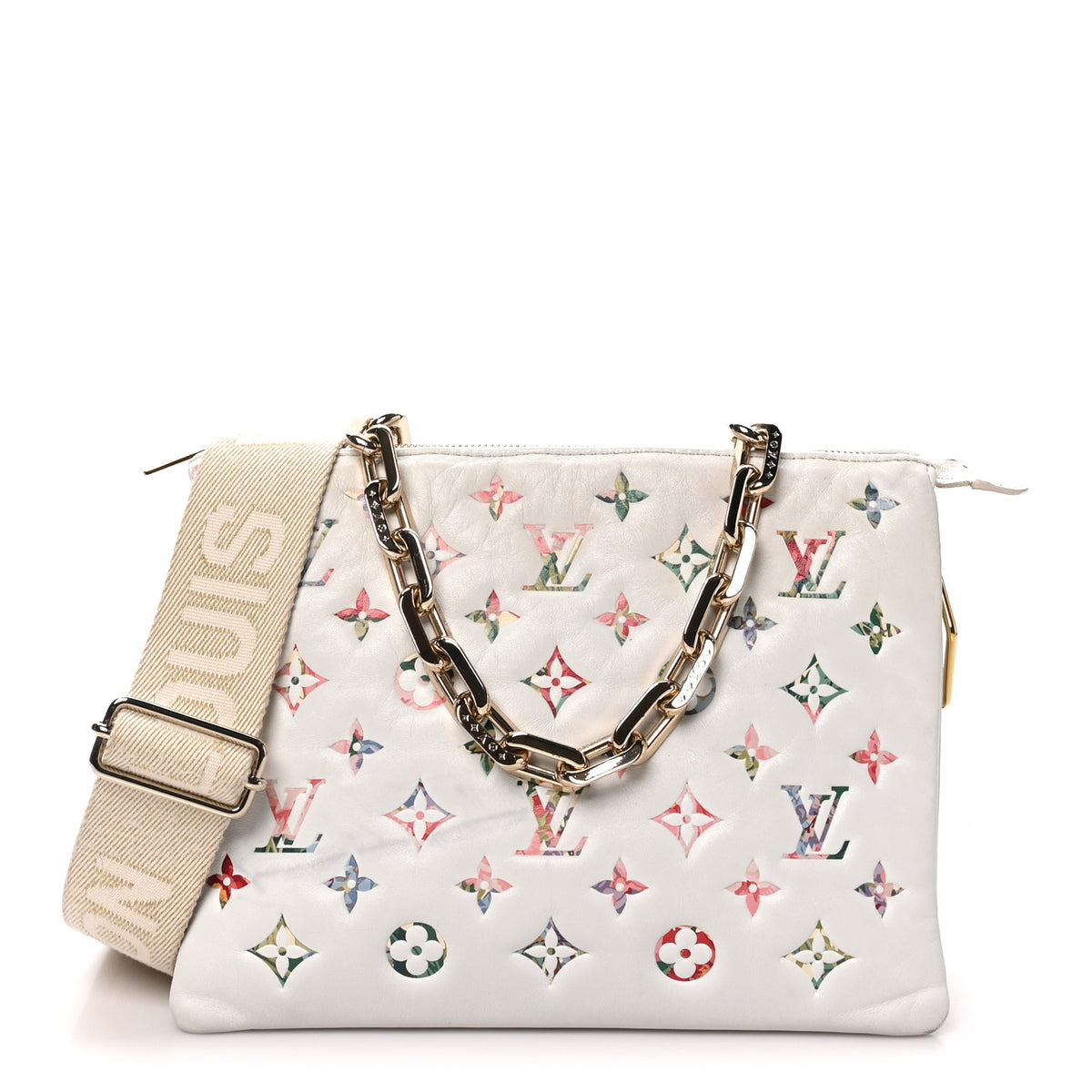 Lambskin Embossed Monogram LV Garden Coussin PM Cream