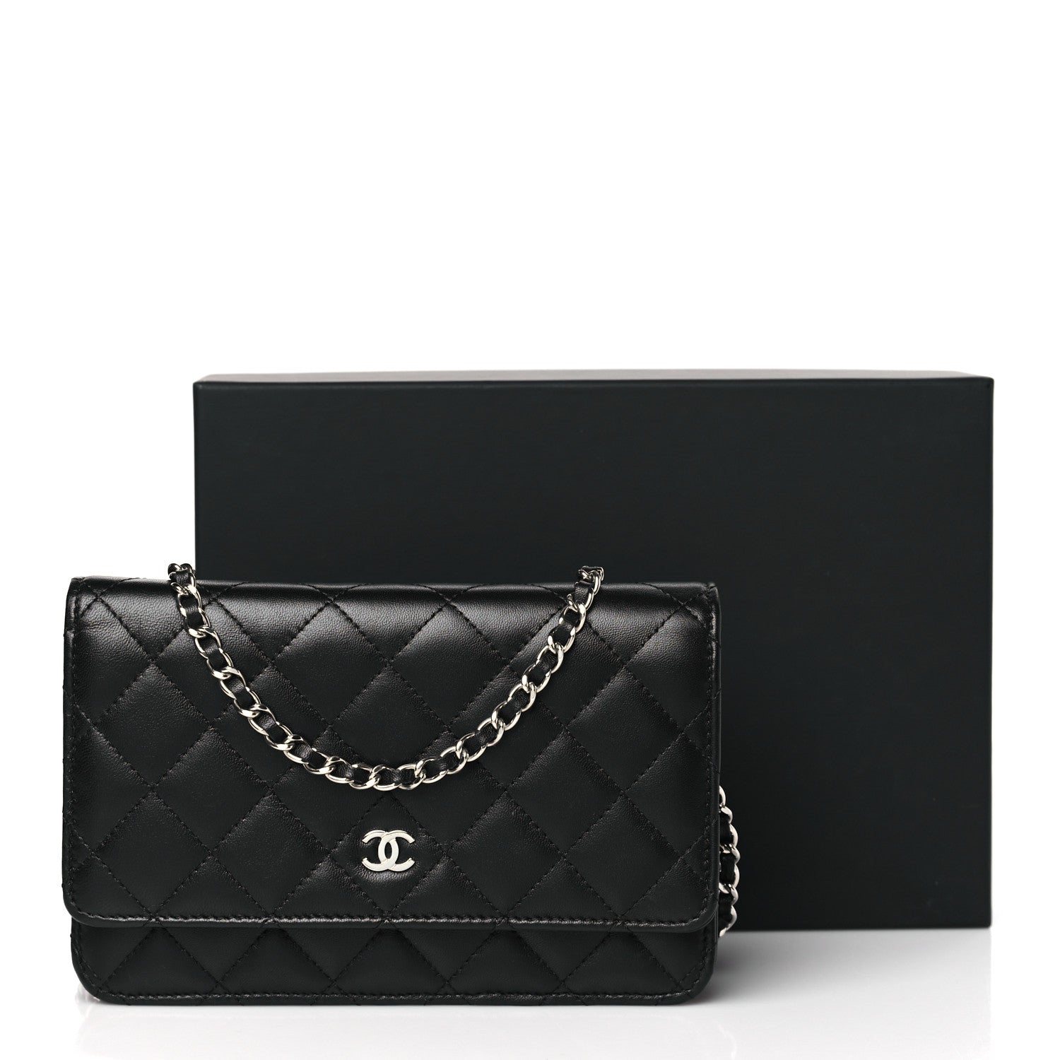 Chanel Lambskin Quilted Wallet On Chain WOC Black 12 of 12