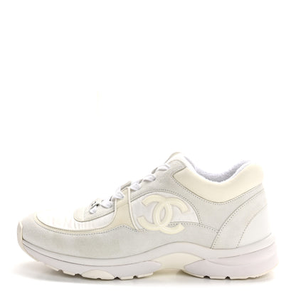 Chanel Suede Calfskin Fabric CC Sneakers 38.5 White 2 of 16