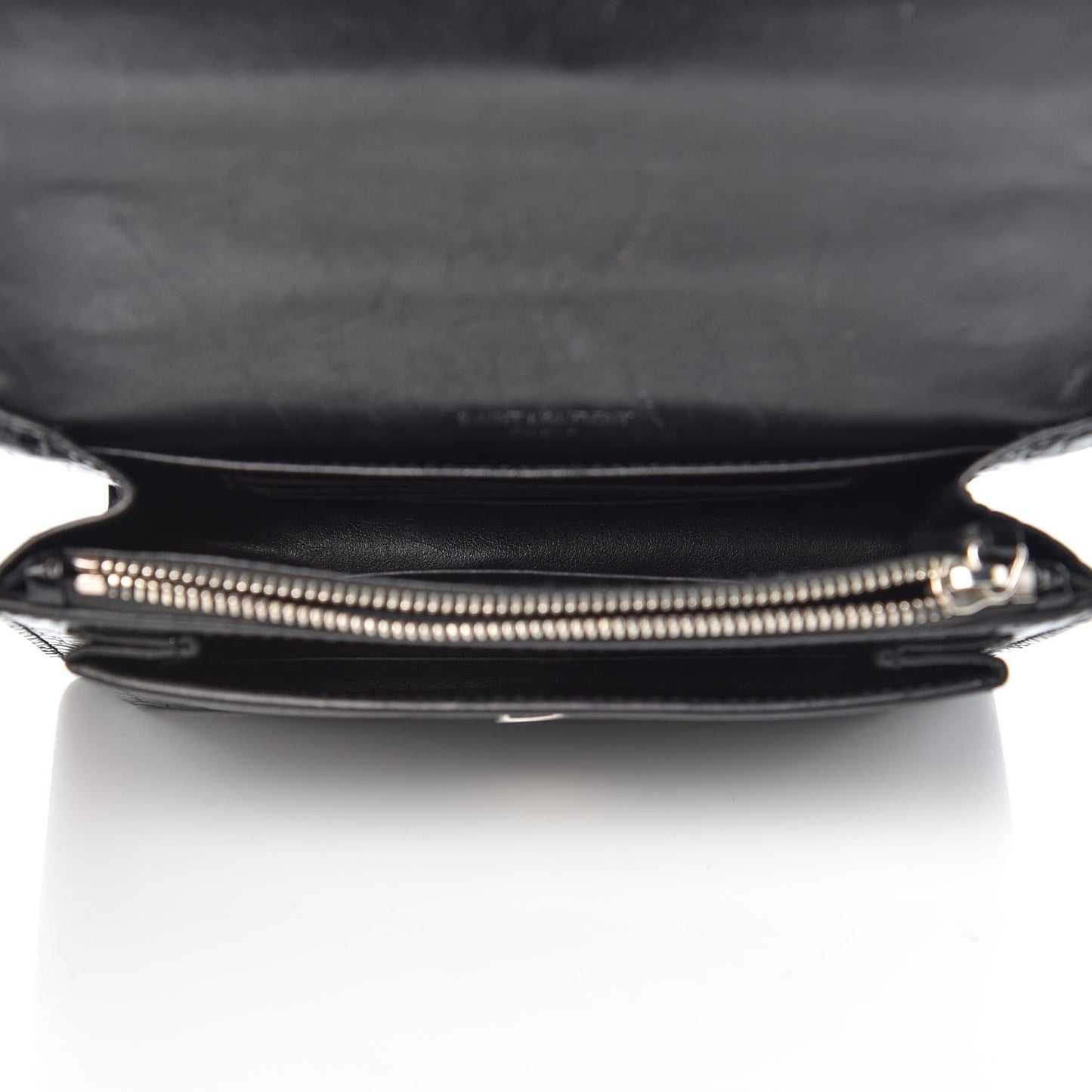 Calfskin Crocodile Embossed Monogram Sunset Chain Wallet Black