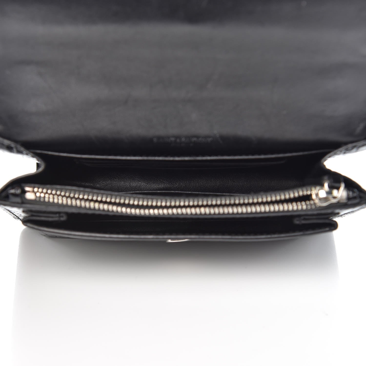 Saint Laurent Calfskin Crocodile Embossed Monogram Sunset Chain Wallet Black 5 of 7