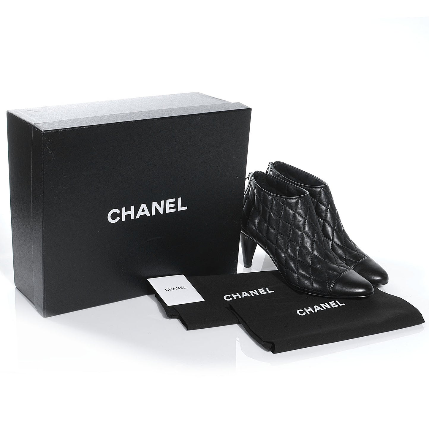 Leather Quilted Ankle Cap Toe Boots 37 Black