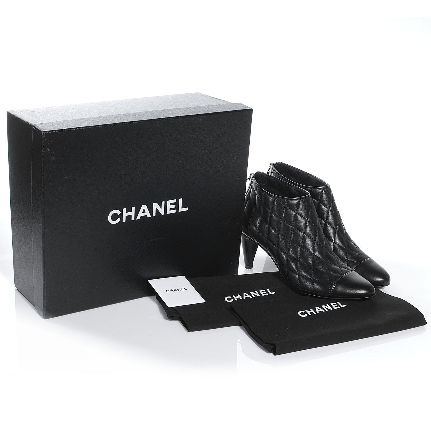 Chanel Leather Quilted Ankle Cap Toe Boots 37 Black 6 of 8