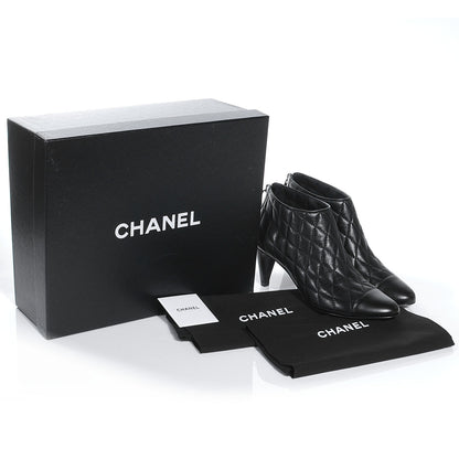 Chanel Leather Quilted Ankle Cap Toe Boots 37 Black 6 of 8