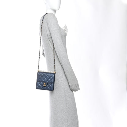 Chanel Iridescent Lambskin Quilted Chic Pearls Flap Navy Blue 3 of 11