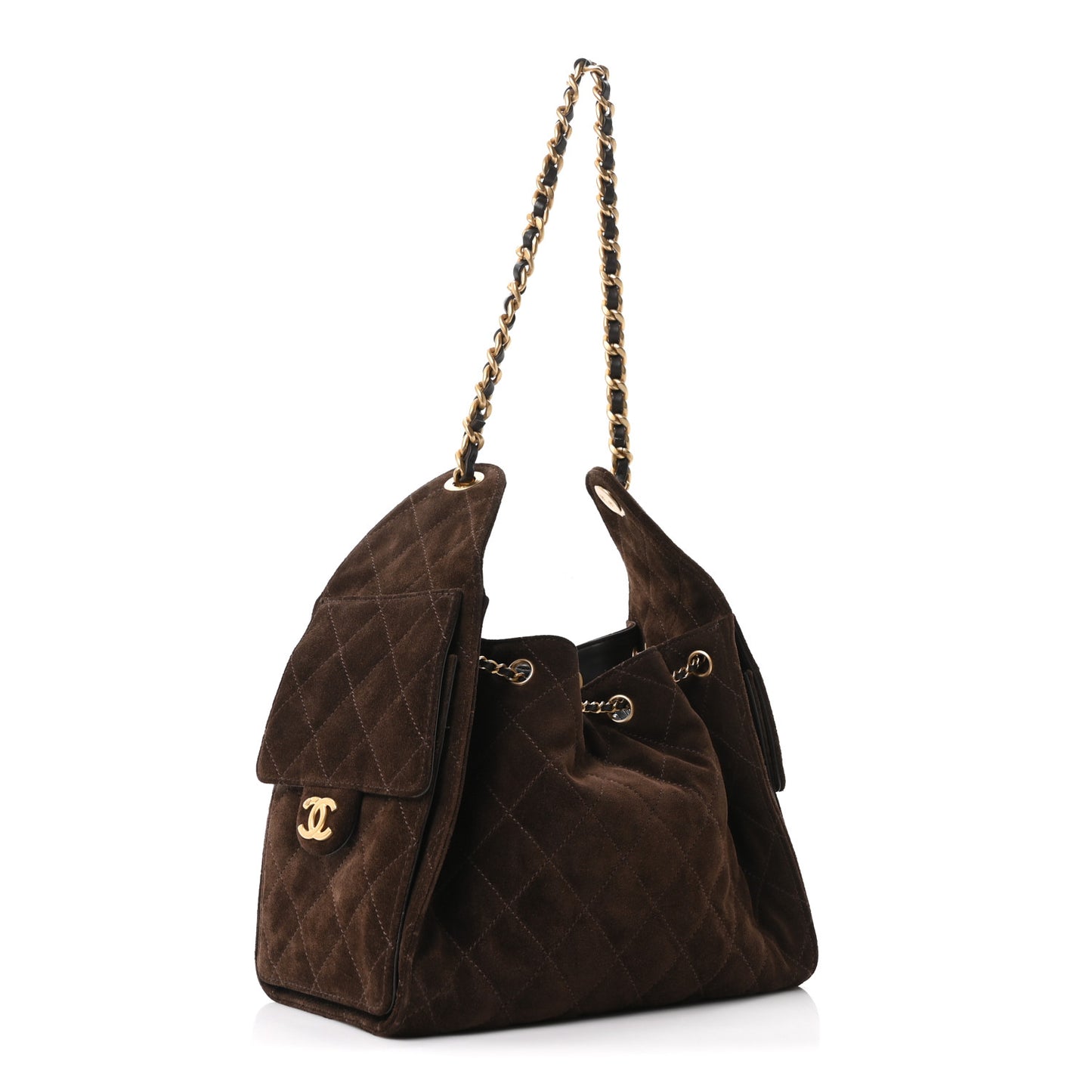 Suede Quilted Small Chanel 25 Handbag Dark Brown