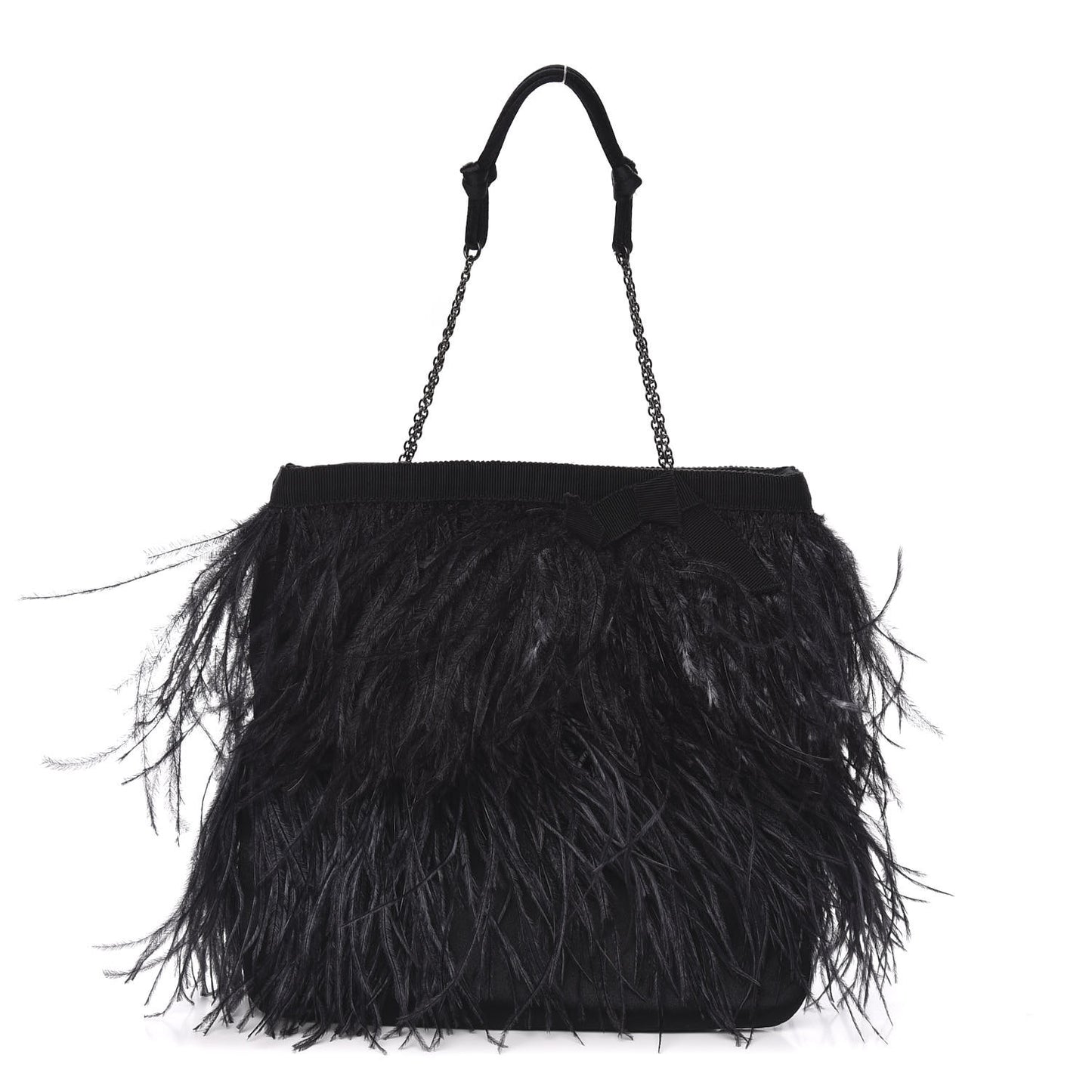 Piume Feather Satin Chain Tote Black
