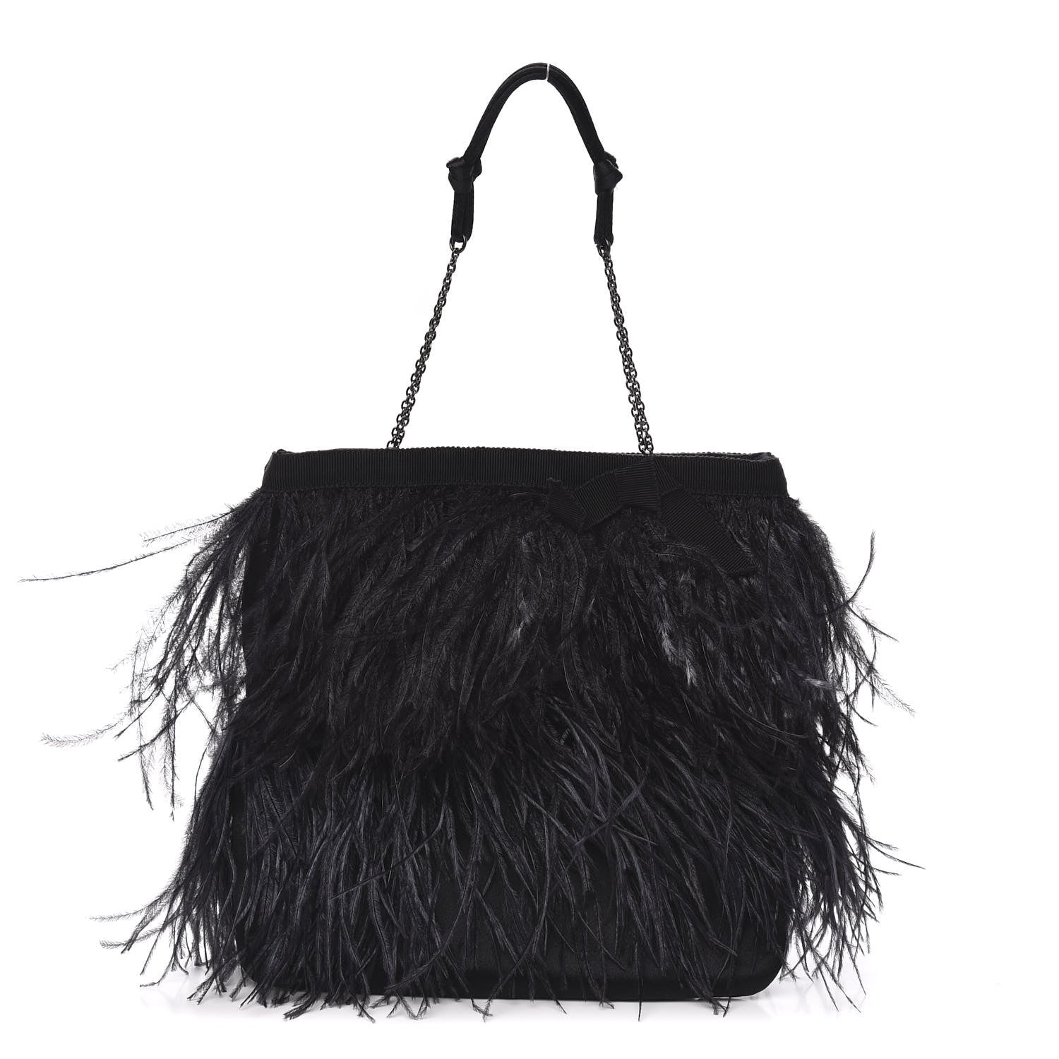 Prada Piume Feather Satin Chain Tote Black 1 of 9