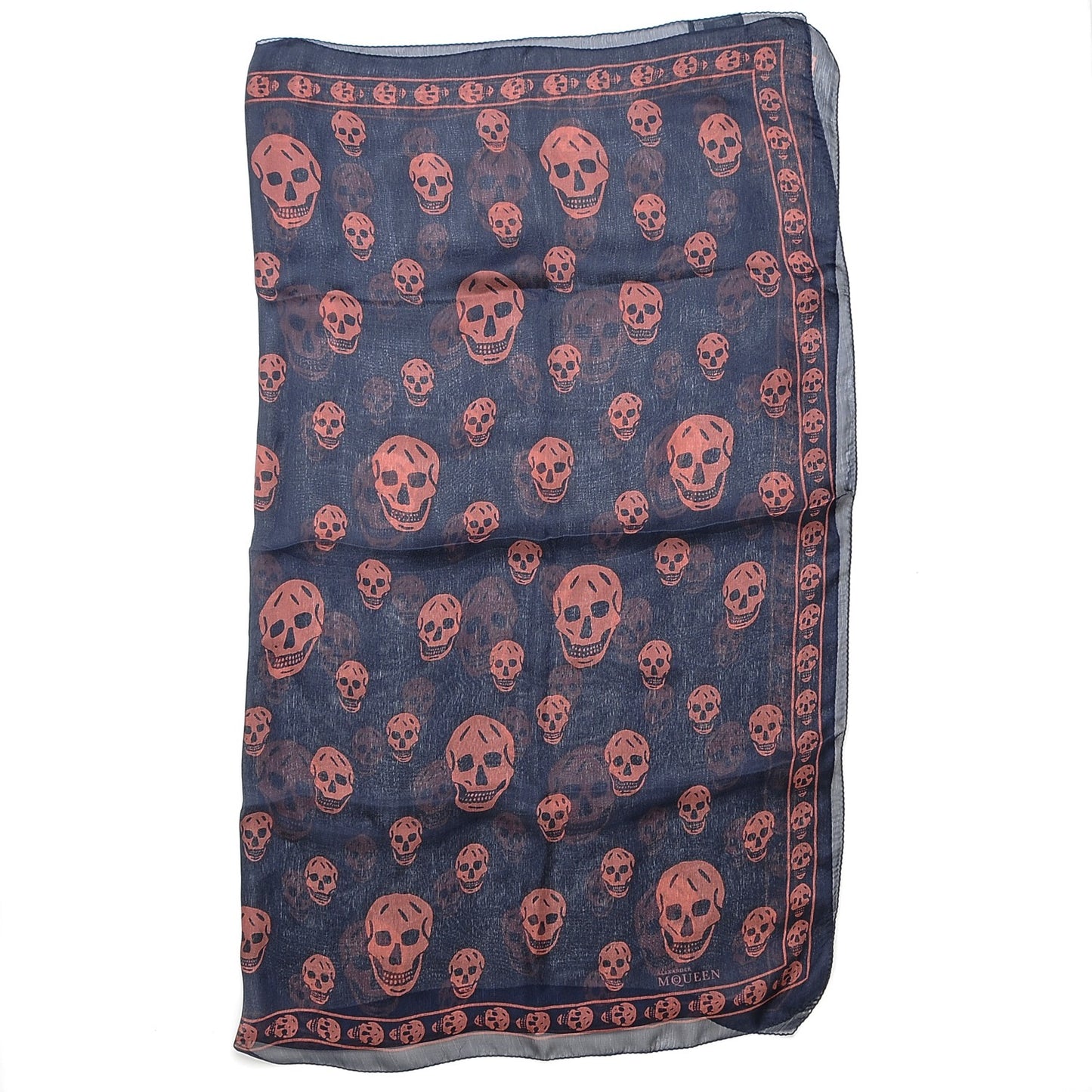 Silk Chiffon Skull Scarf Navy Orange