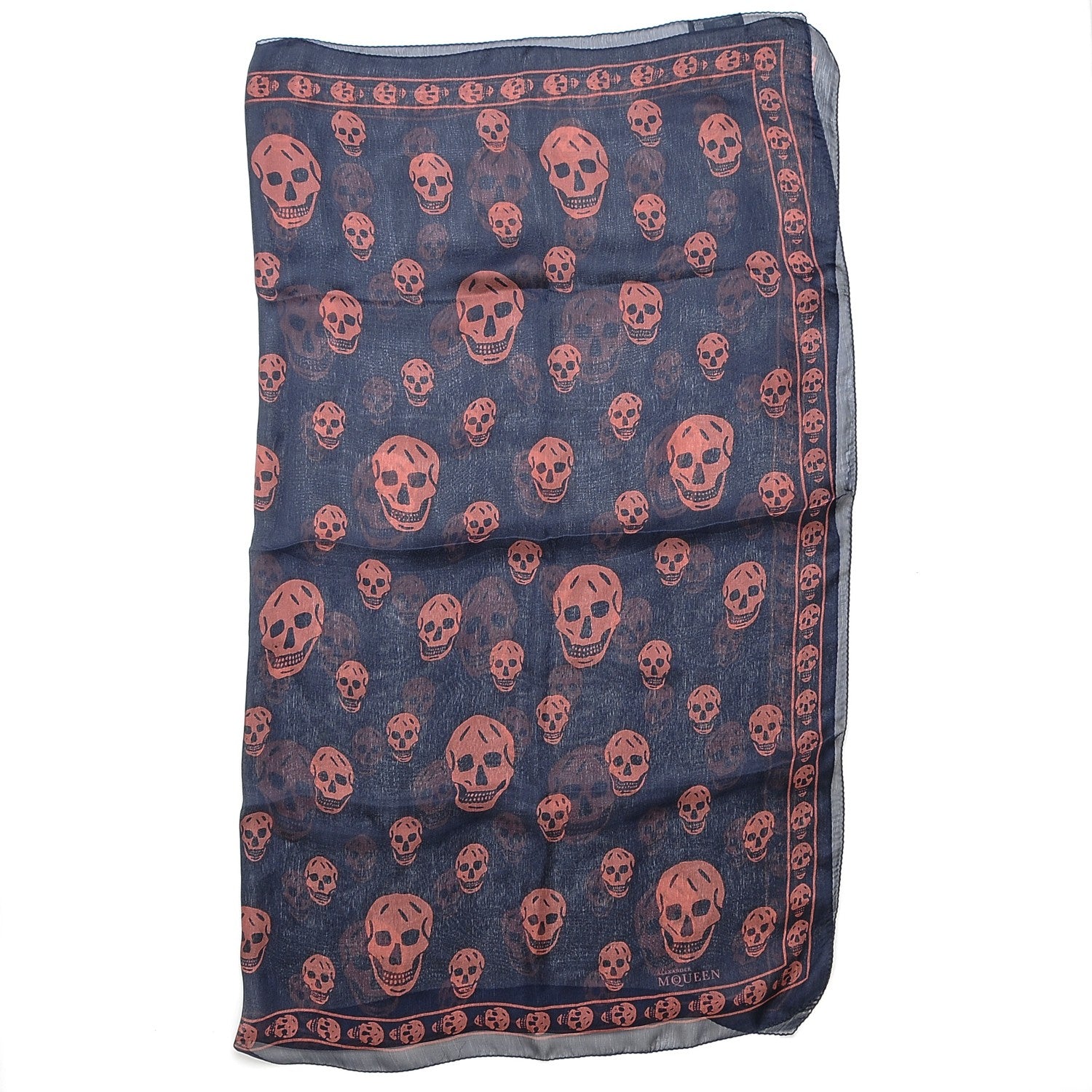 Alexander McQueen Silk Chiffon Skull Scarf Navy Orange 1 of 6