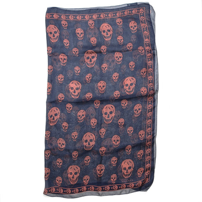 Alexander McQueen Silk Chiffon Skull Scarf Navy Orange 1 of 6