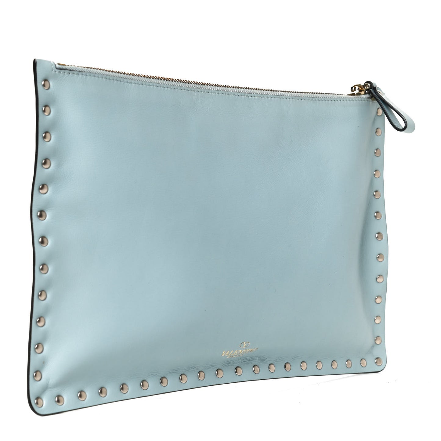 Vitello Large Rockstud Zip Pouch Sky Sorbet