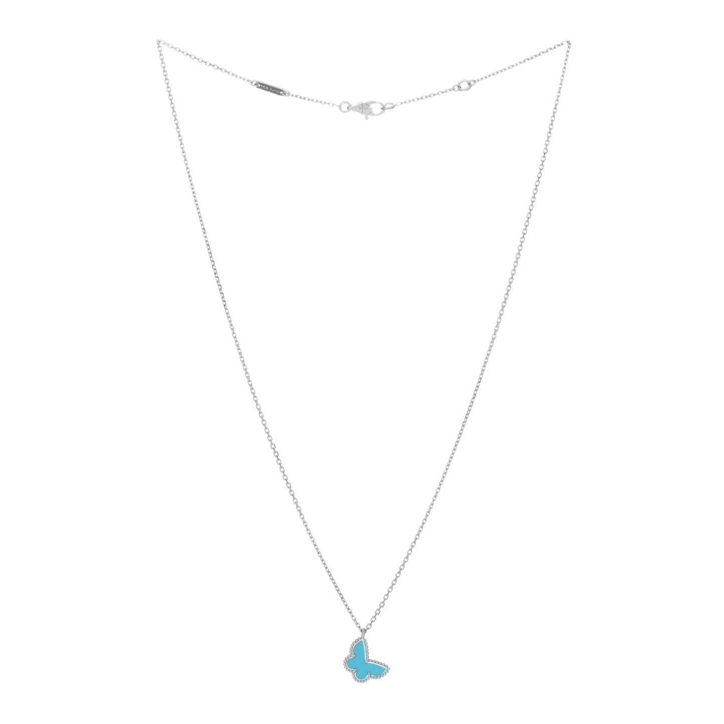 18K White Gold Turquoise Sweet Alhambra Butterfly Pendant Necklace
