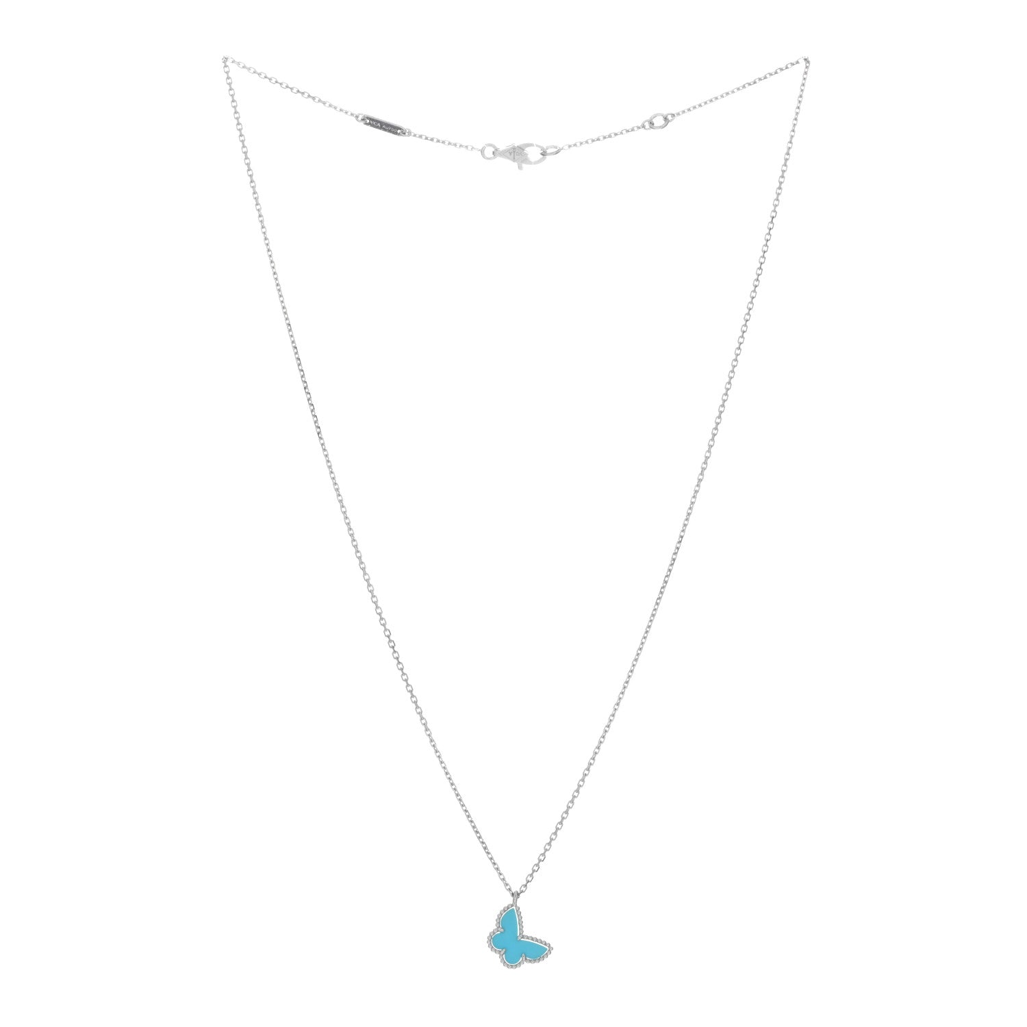 Van Cleef & Arpels 18K White Gold Turquoise Sweet Alhambra Butterfly Pendant Necklace 2 of 5