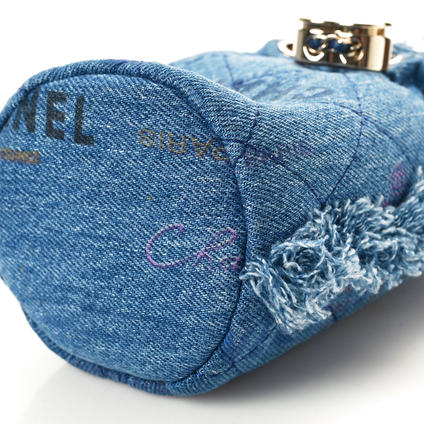 Denim Quilted Mood Mini Bucket With Chain Blue Multicolor