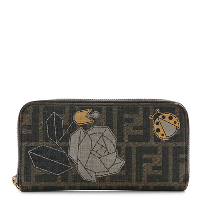 Fendi Zucca Spalmati Vitello Elite Rose Ladybug Zip Around Wallet Tobacco Yellow 1 of 18