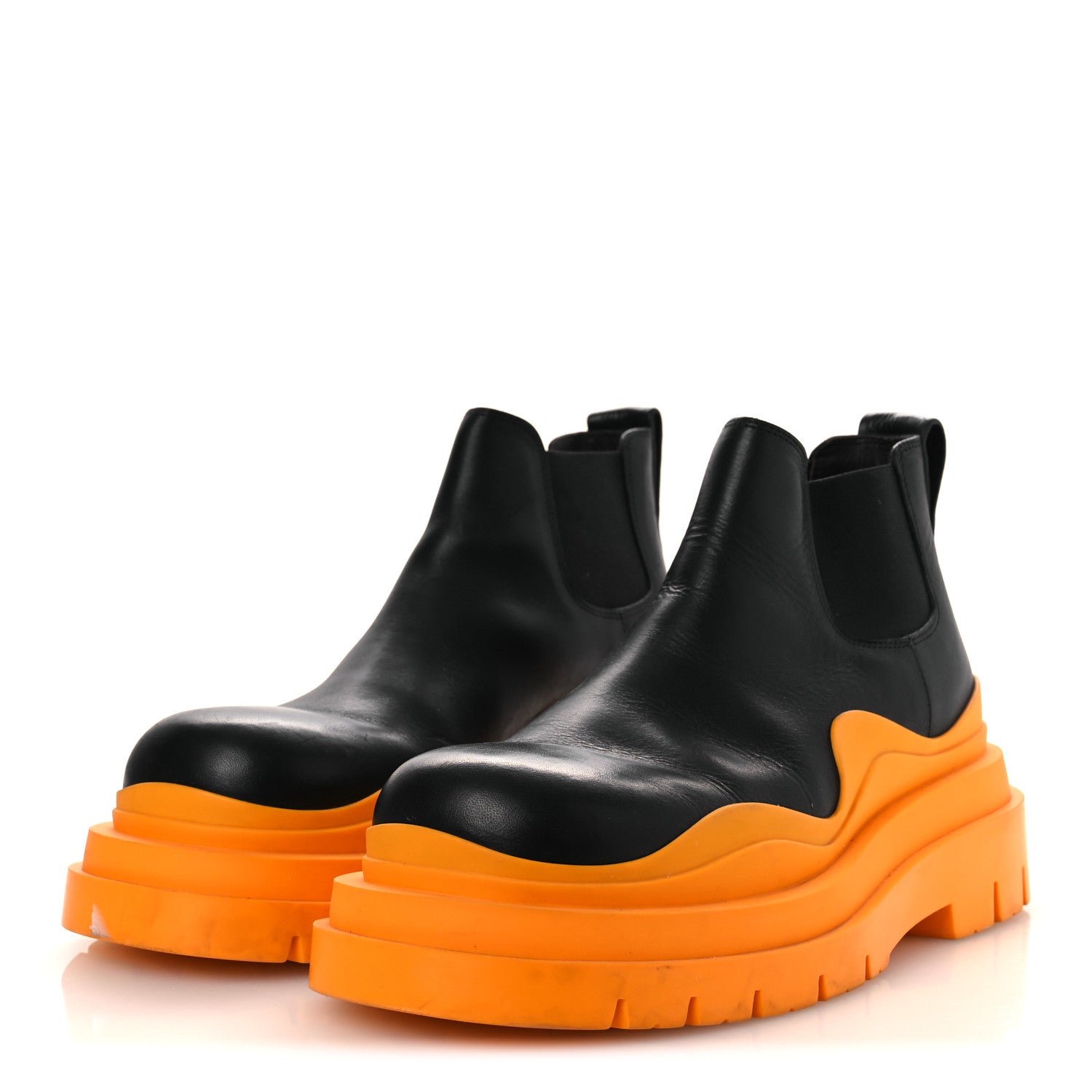 Bottega Veneta Calfskin The Tire Cropped Chelsea Boots 40.5 Black Tangerine 4 of 13