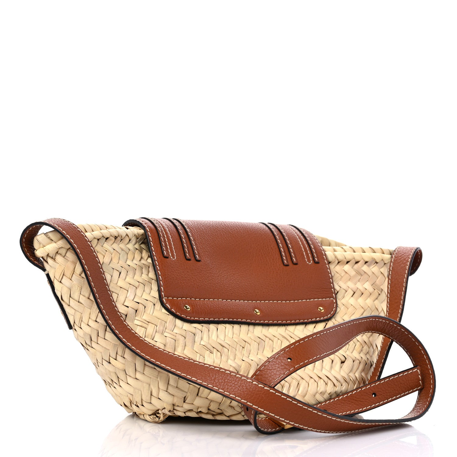 Chloe Raffia Small Grain Calfskin Medium Marcie Basket Tan 3 of 9