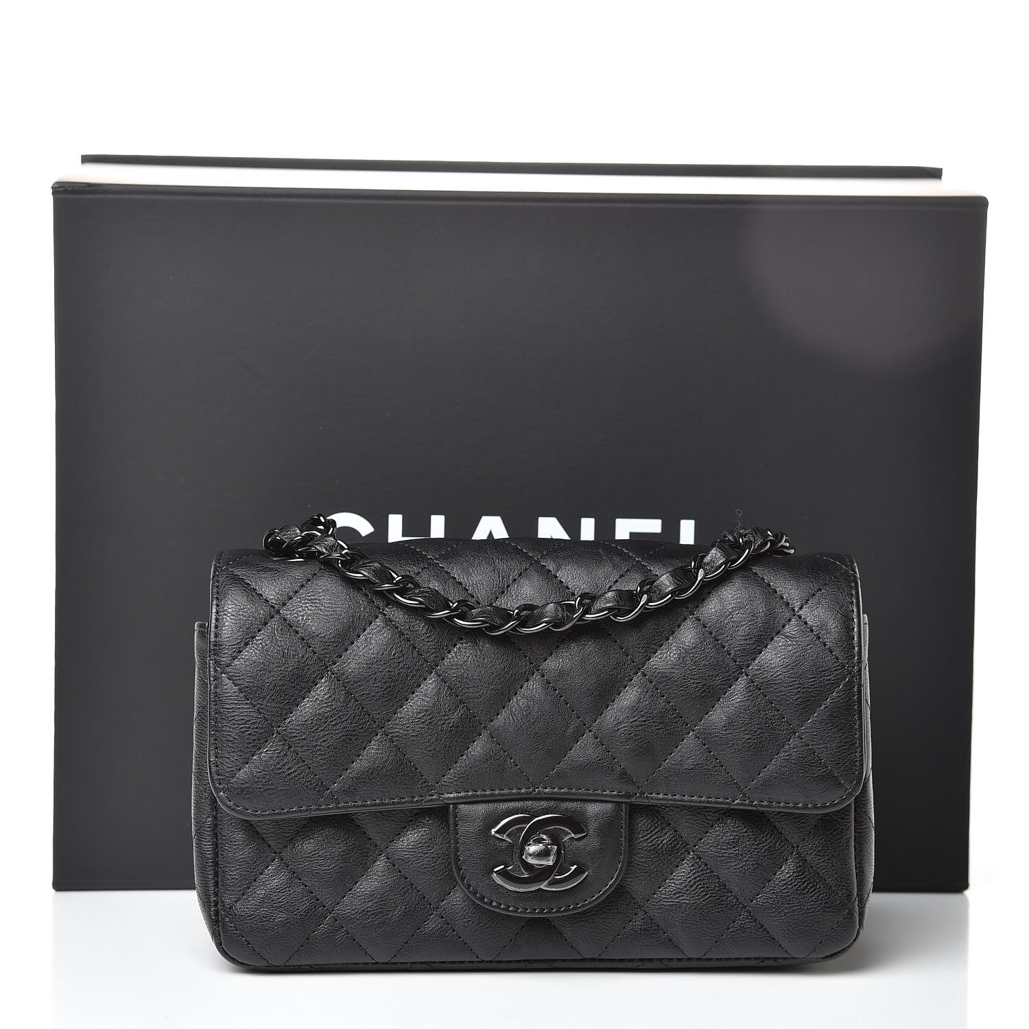 Chanel Crumpled Calfskin Quilted Mini Rectangular Flap So Black 11 of 11