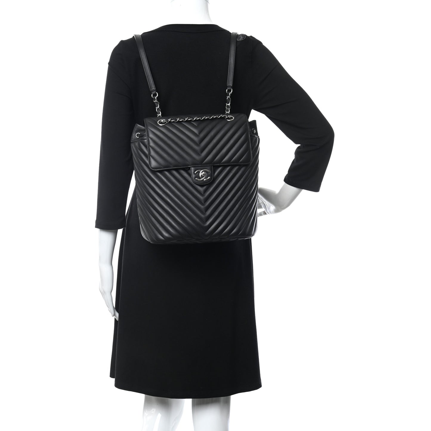Calfskin Chevron Quilted Large Urban Spirit Backpack Black