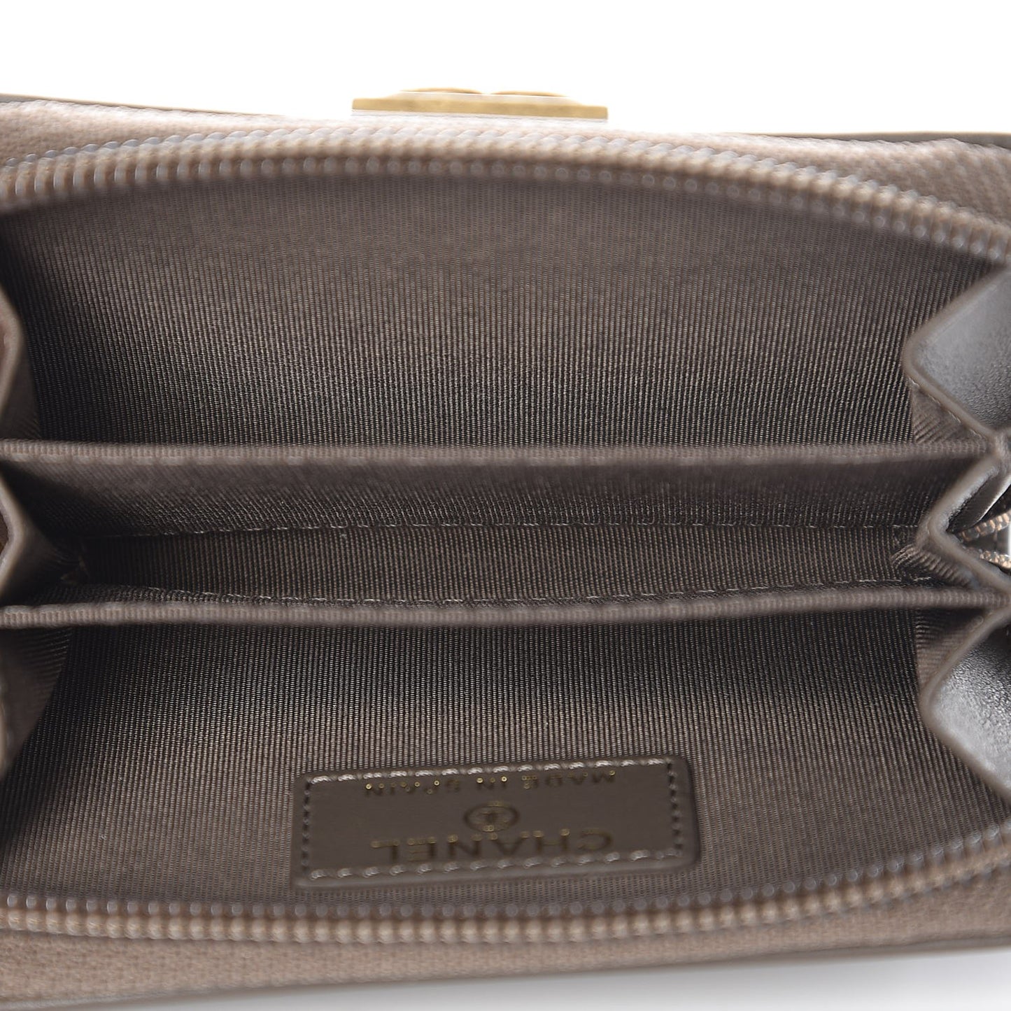 Calfskin Quilted Boy Zip Around Coin Purse Wallet Khaki