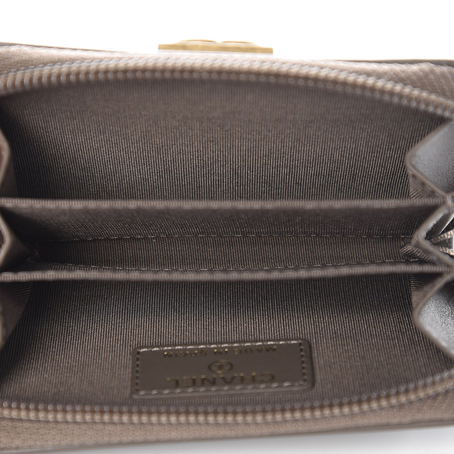 Chanel Calfskin Quilted Boy Zip Around Coin Purse Wallet Khaki 5 of 16
