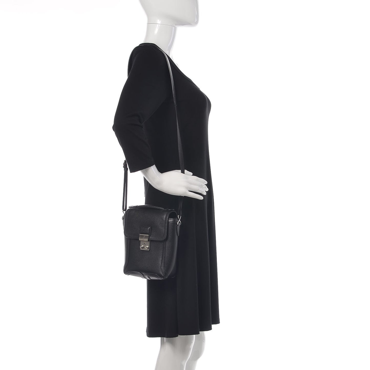 3.1 Embossed Grain Calfskin Pashli Camera Shoulder Bag Black