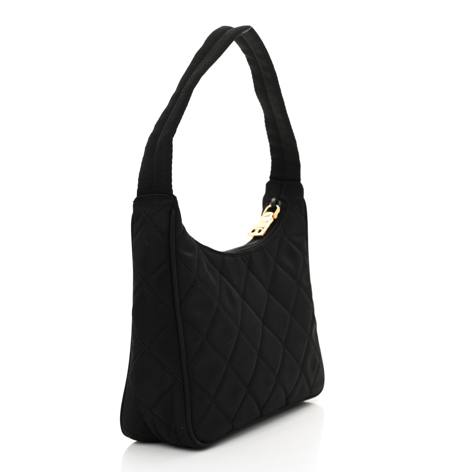 Prada Tessuto Nylon Stitched Shoulder Bag Black 3 of 11