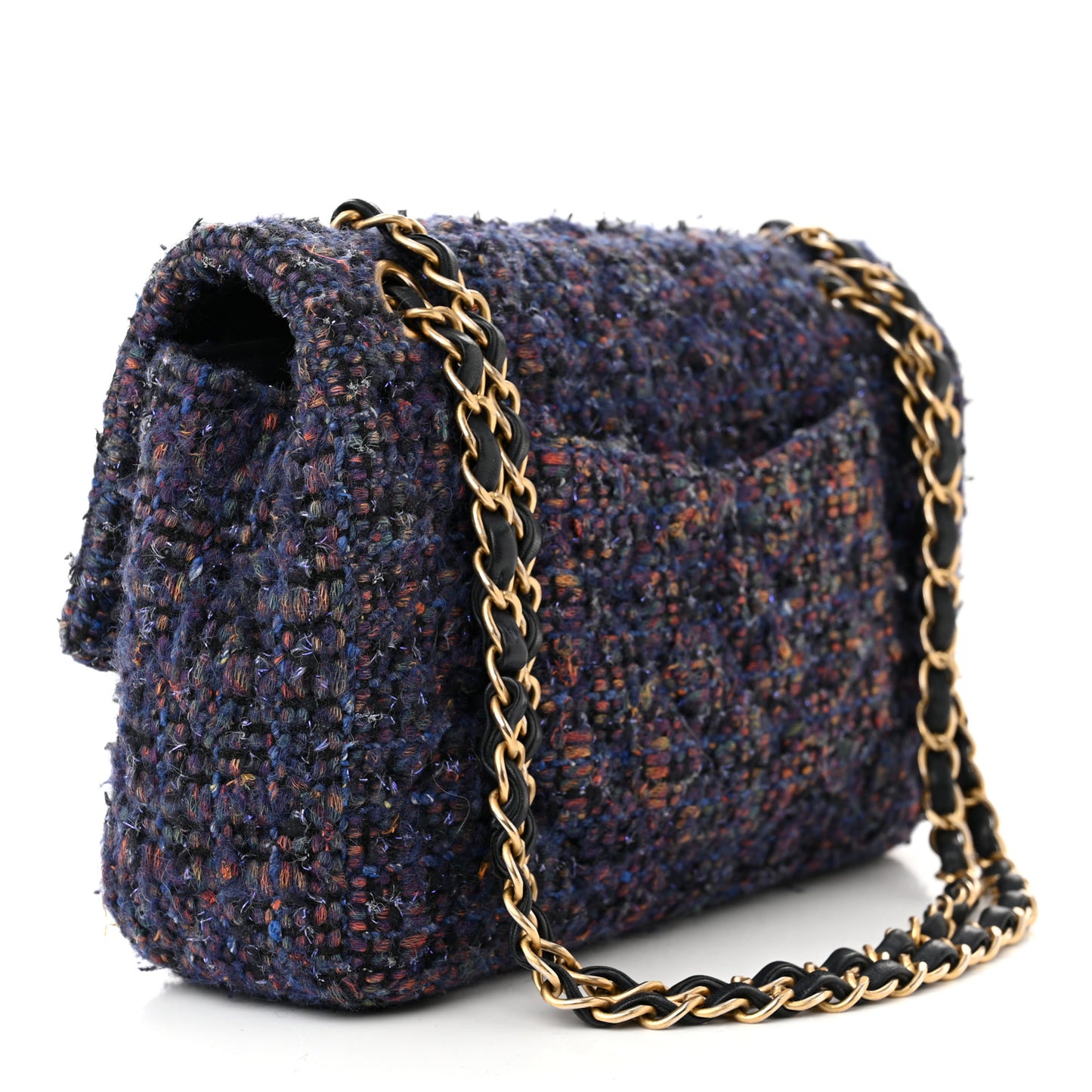 Tweed Medium Single Flap Navy Multicolor