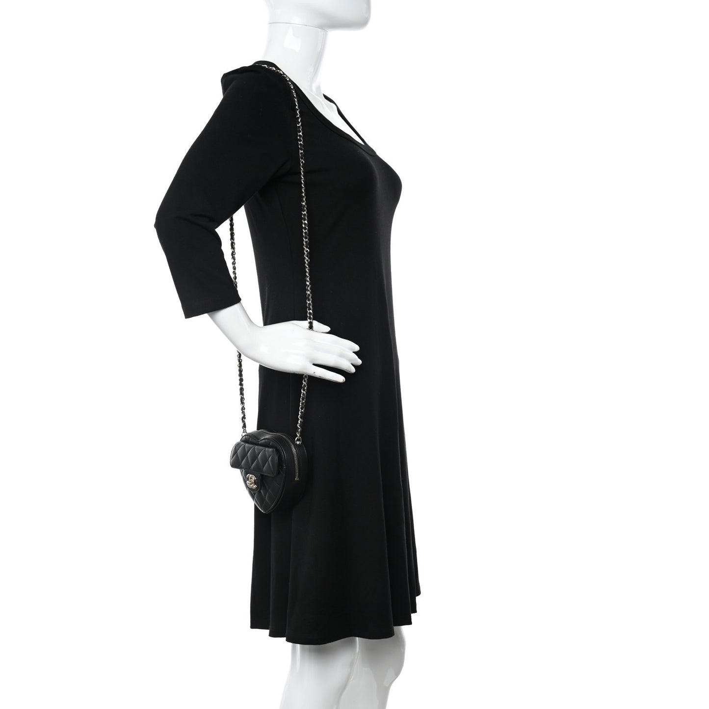 Lambskin Quilted CC In Love Heart Clutch With Chain Black