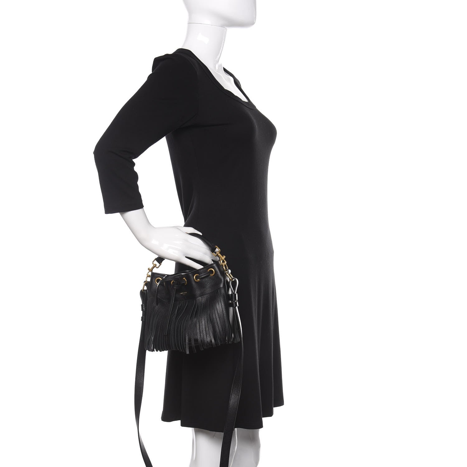 Saint Laurent Calfskin Small Emmanuelle Fringe Bucket Bag Black 3 of 11