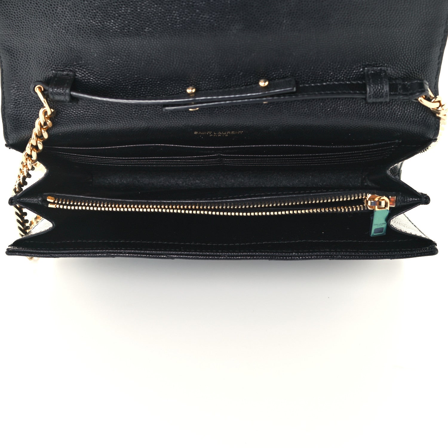 Saint Laurent Grain De Poudre Matelasse Chevron Monogram Chain Wallet Black 6 of 11