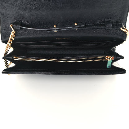 Saint Laurent Grain De Poudre Matelasse Chevron Monogram Chain Wallet Black 6 of 11