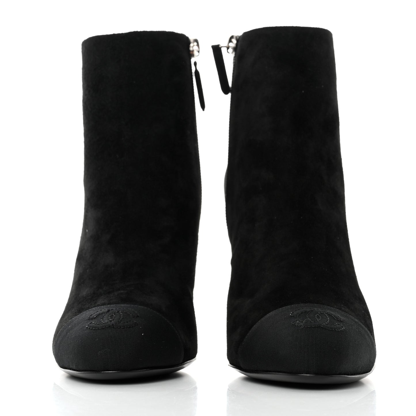 Suede Grosgrain Pearl Ankle Boots 38.5 Black