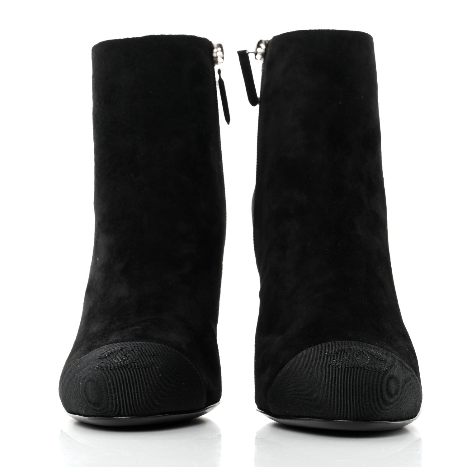 Chanel Suede Grosgrain Pearl Ankle Boots 38.5 Black 2 of 9
