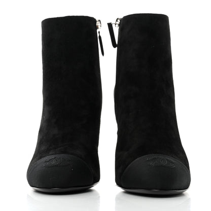 Chanel Suede Grosgrain Pearl Ankle Boots 38.5 Black 2 of 9