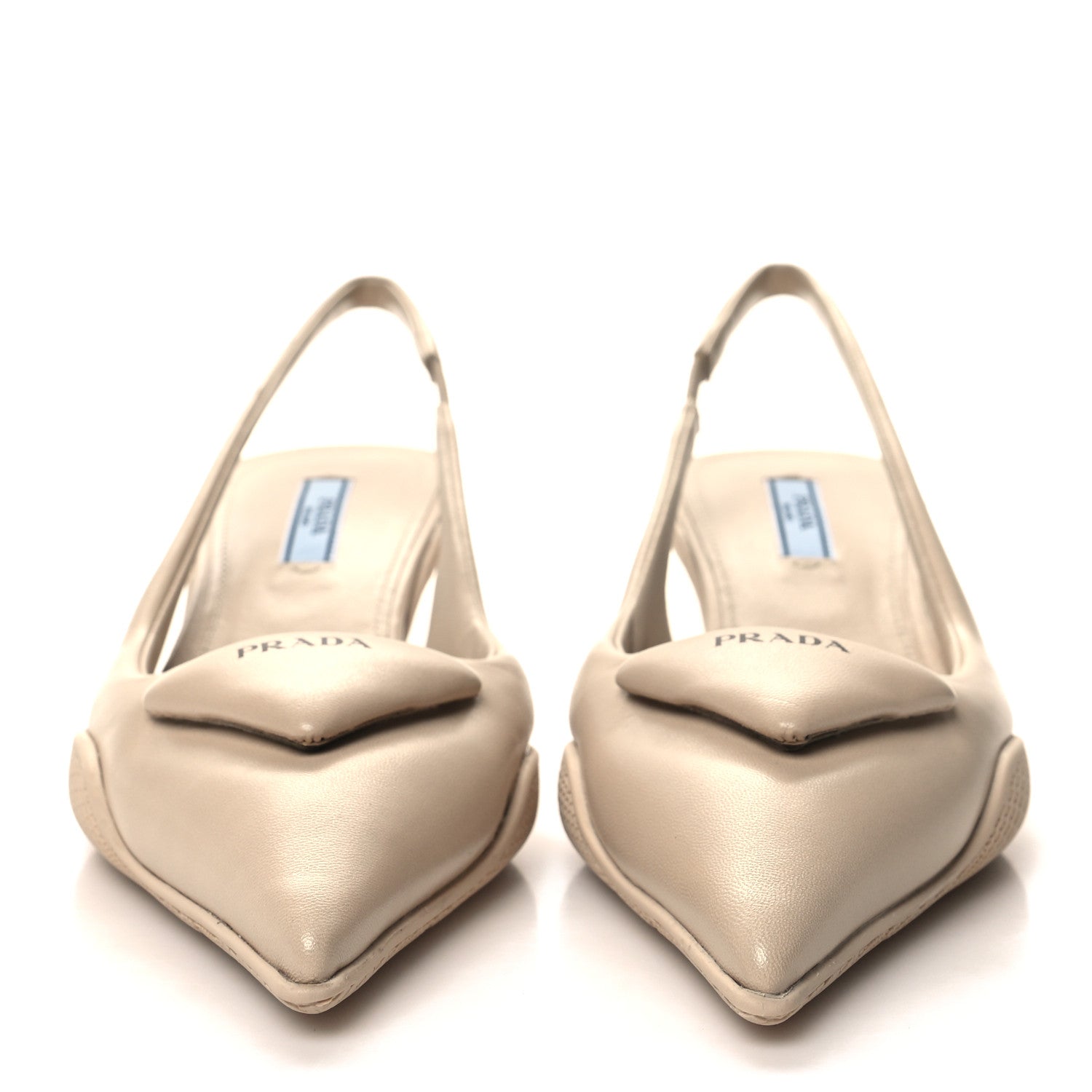 Prada Spazzolato Triangle Logo Pointed Toe 45mm Slingback Pumps 36 Deserto 2 of 9