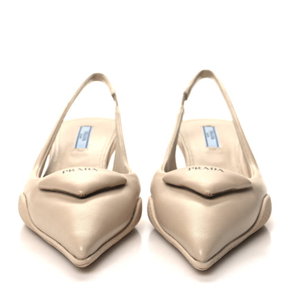 Prada Spazzolato Triangle Logo Pointed Toe 45mm Slingback Pumps 36 Deserto 2 of 9