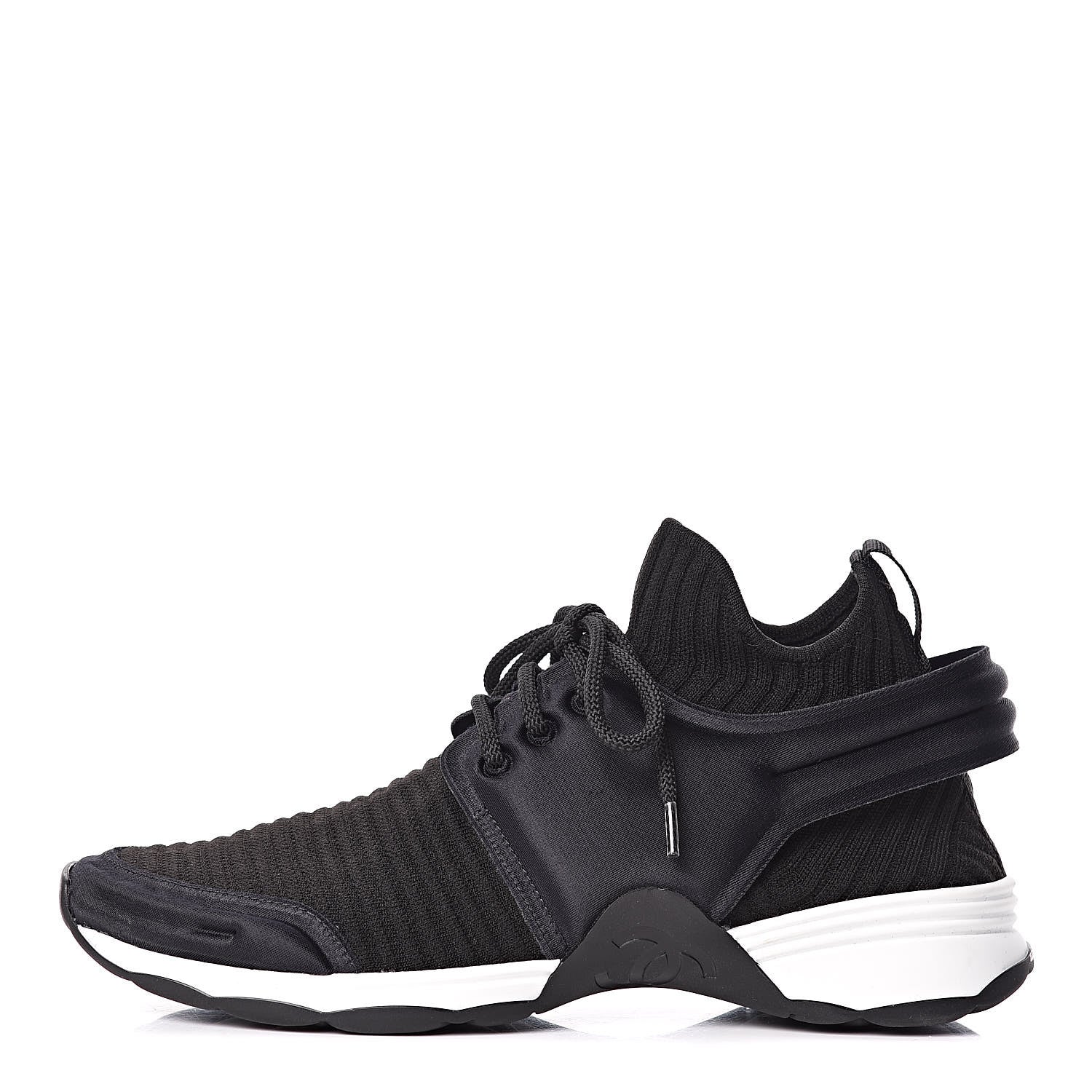 Chanel Stretch Fabric Womens CC Sneakers 37.5 Black 1 of 8