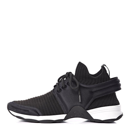 Chanel Stretch Fabric Womens CC Sneakers 37.5 Black 1 of 8