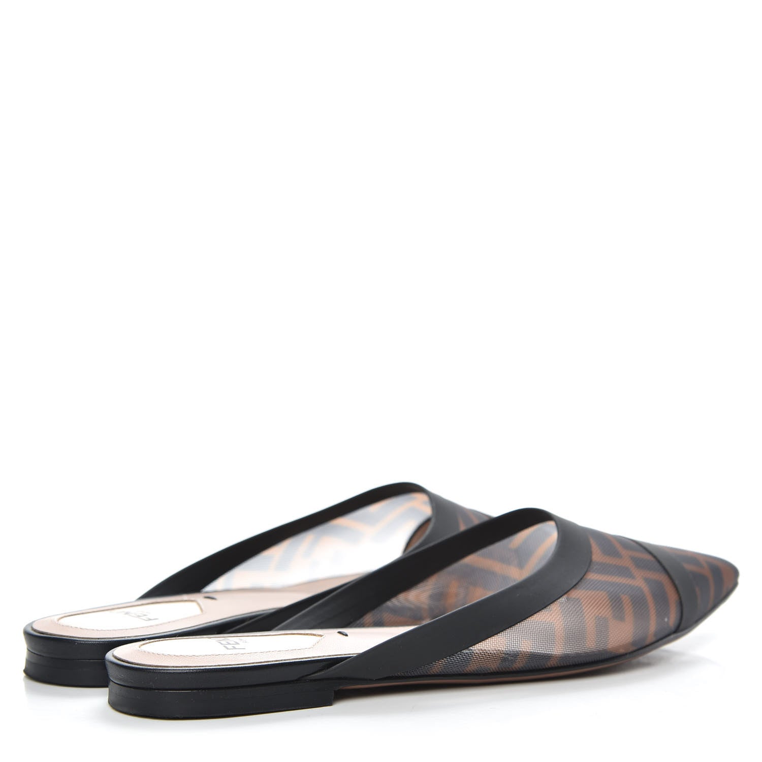 Fendi Technical Mesh Vitello FF Colibri Flat Mules 35.5 Tobacco Moro Black 4 of 8