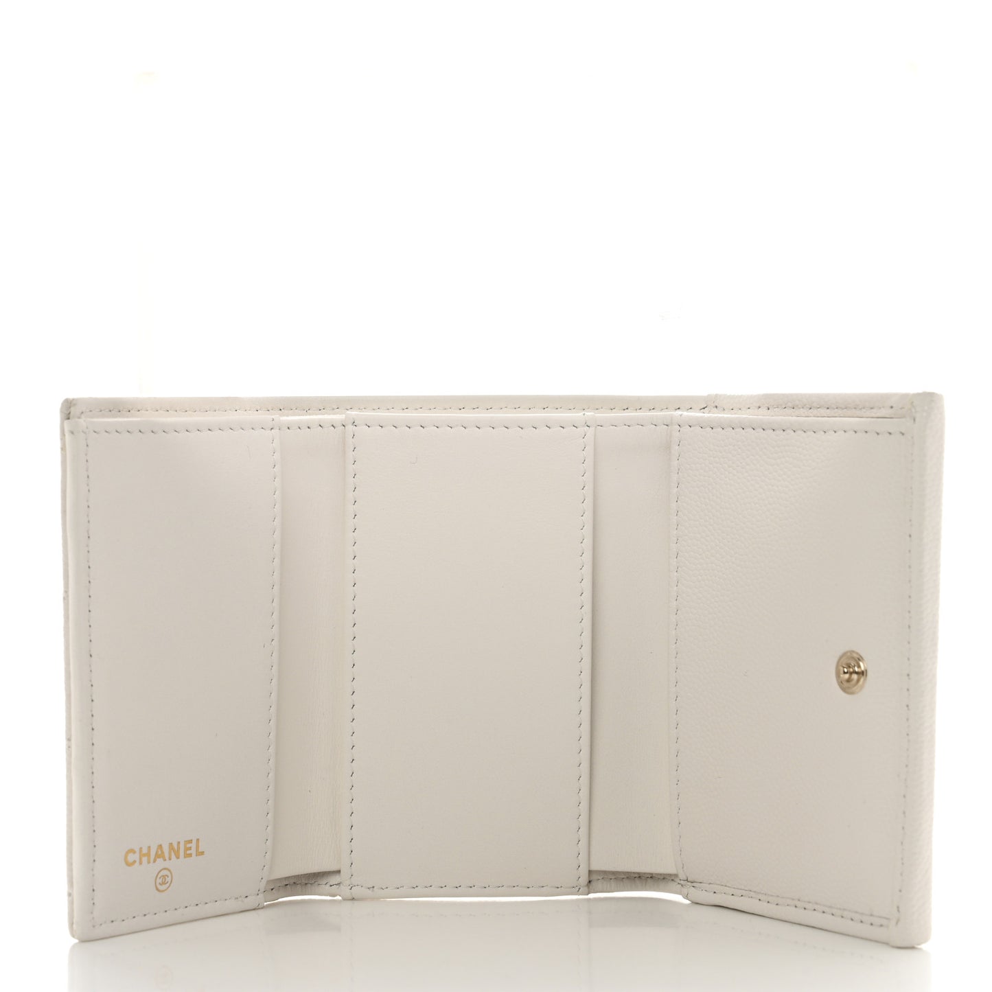 Caviar Quilted Crystal CC Small Flap Wallet White