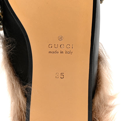 Gucci Malaga Kid Fur Crystal Bow Embroidered Womens Princetown Slippers 35 Black 8 of 11