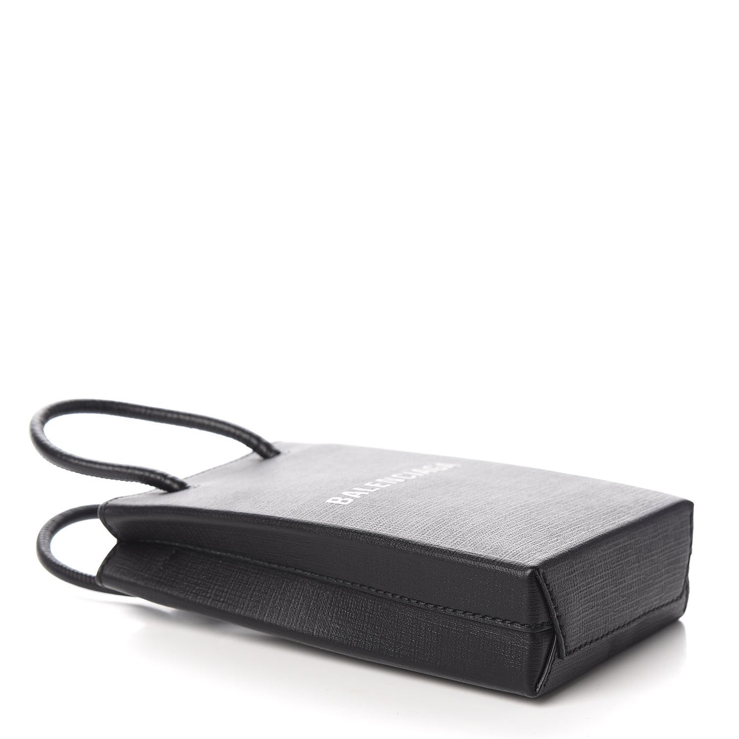 Squared Calfskin Logo Shopping Phone Holder Bag Black