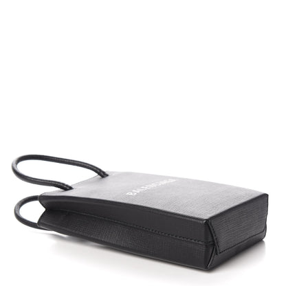 Balenciaga Squared Calfskin Logo Shopping Phone Holder Bag Black 3 of 9