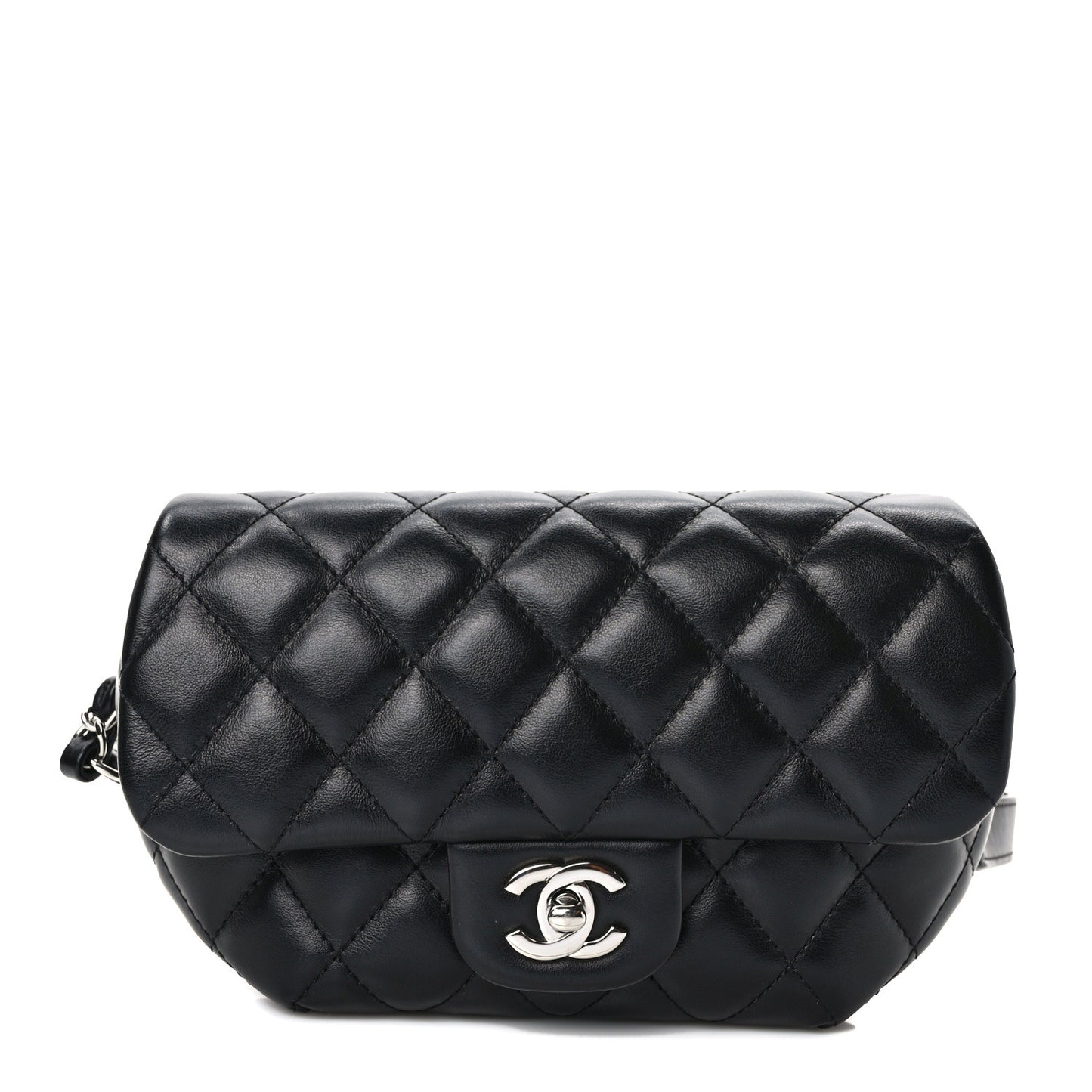 Calfskin Quilted CC Uniform Flap Belt Bag Black